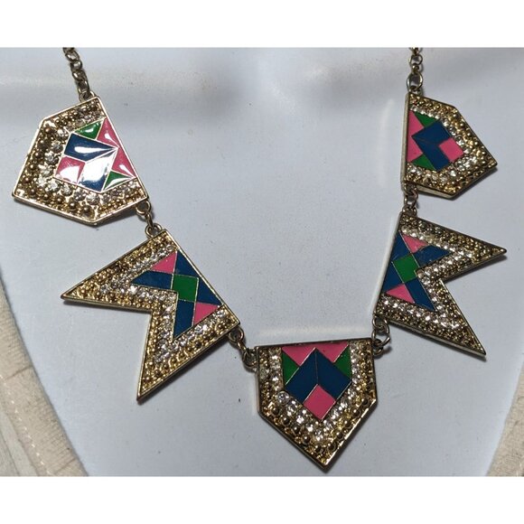 Retro Glam Rainbow Geometric Statement Necklace - Picture 6 of 8